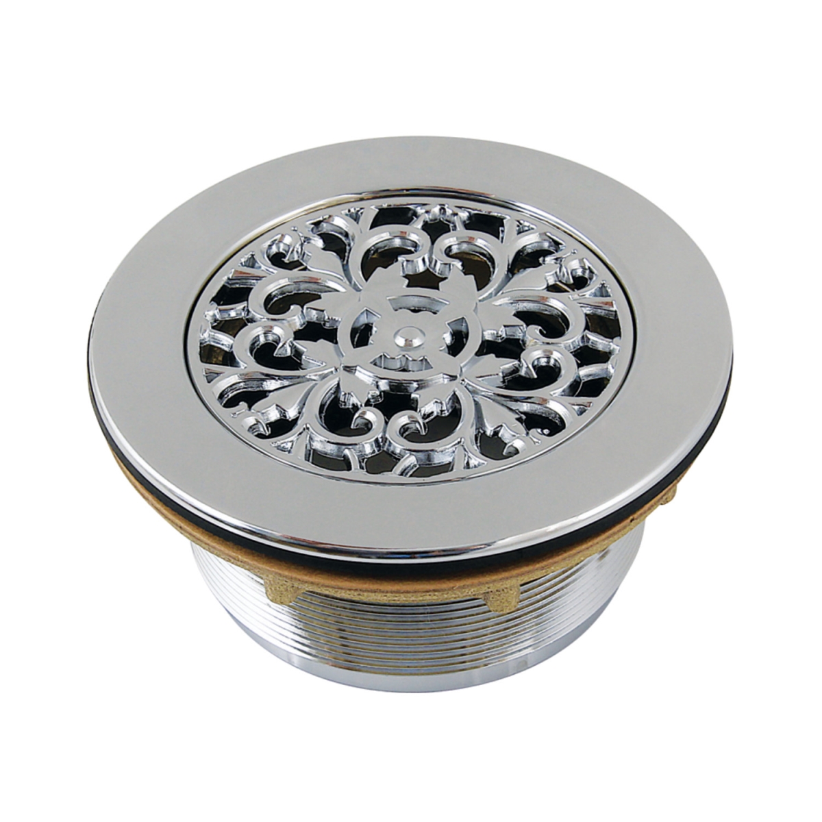 BSFT4131 4.25 in. Watercourse Round Brass Shower Base Drain, Polished Chrome