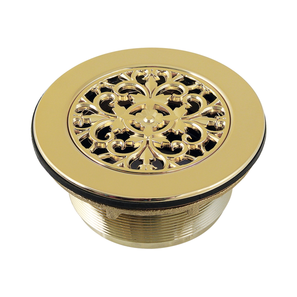 BSFT4132 4.25 in. Watercourse Round Brass Shower Base Drain, Polished Brass
