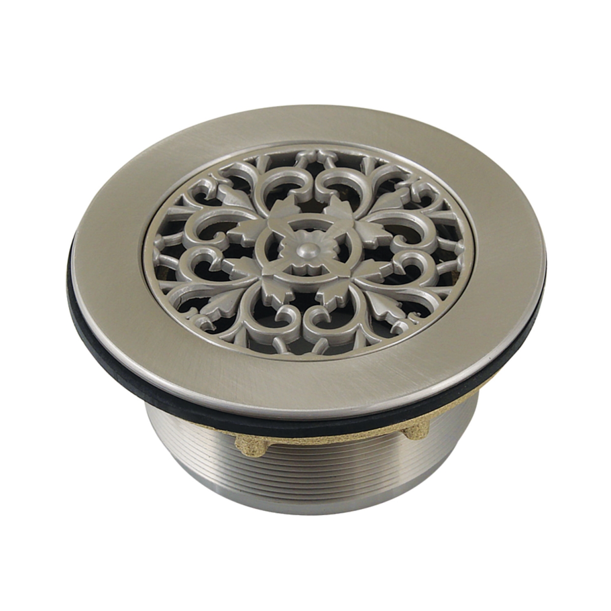 BSFT4138 4.25 in. Watercourse Round Brass Shower Base Drain, Brushed Nickel