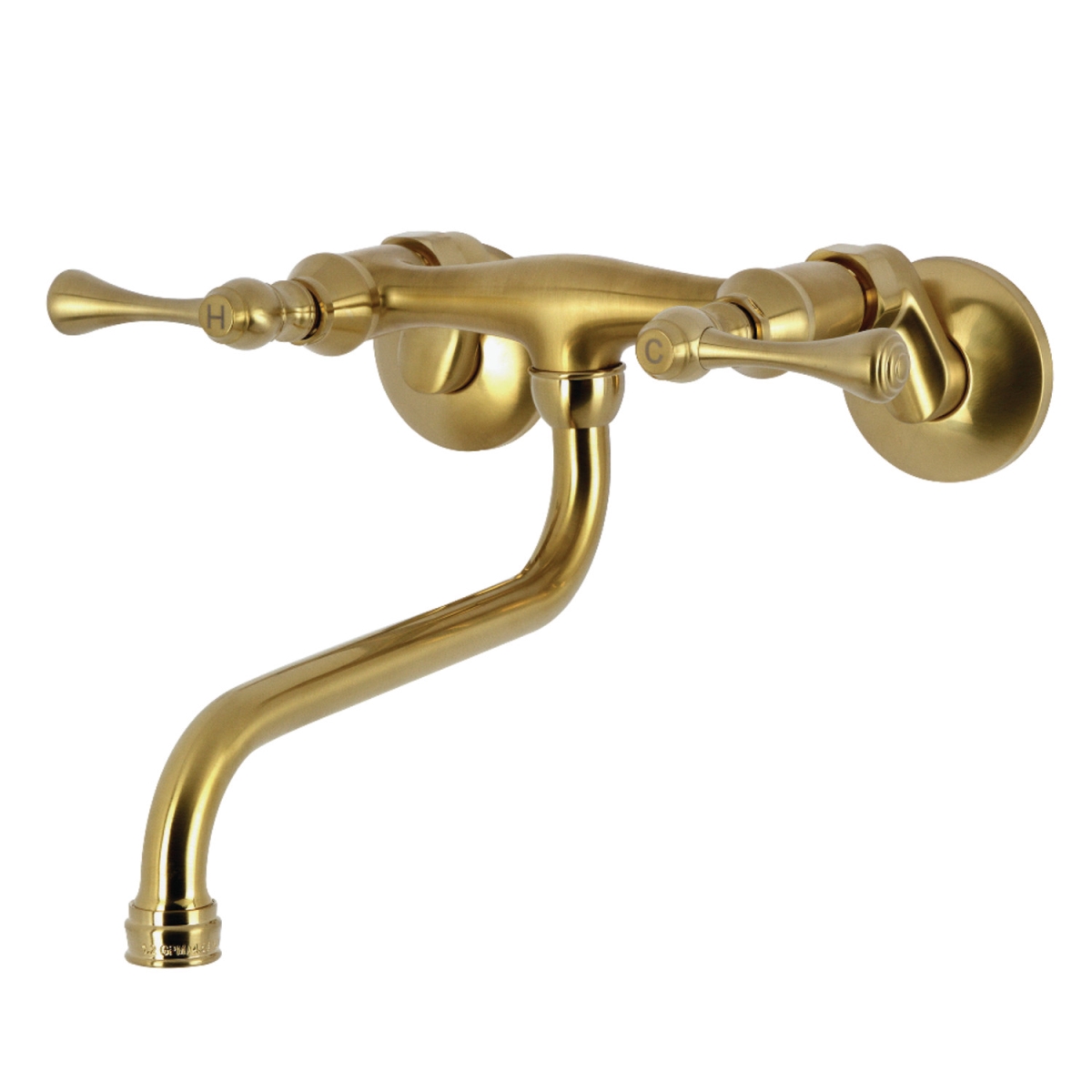 Kingston Wall Mount Bathroom Faucet, Brushed Brass