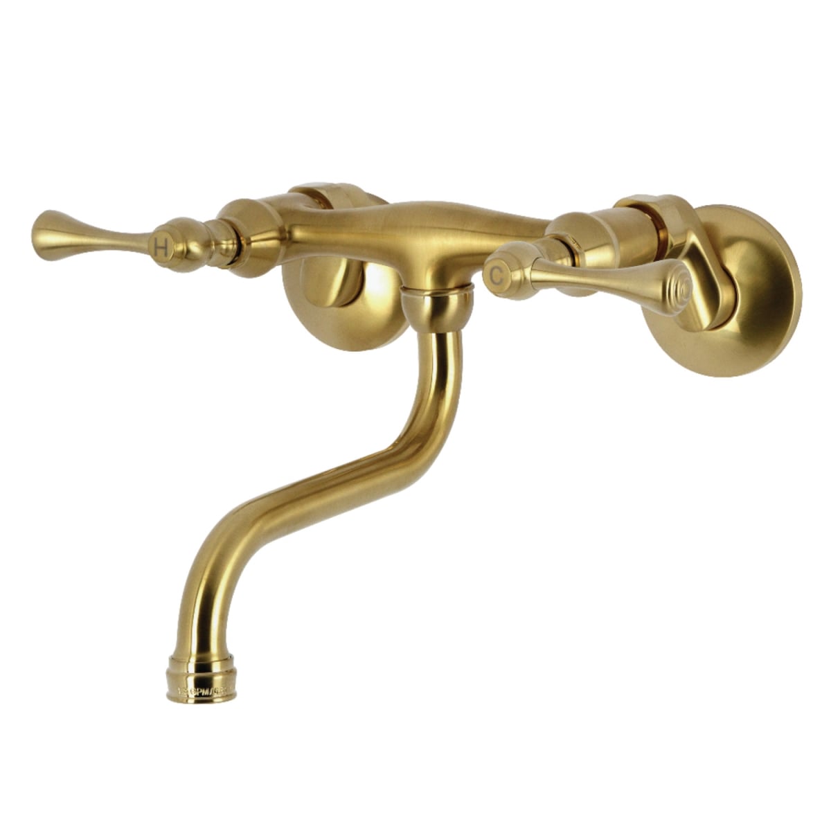 Kingston Wall Mount Bathroom Faucet, Brushed Brass