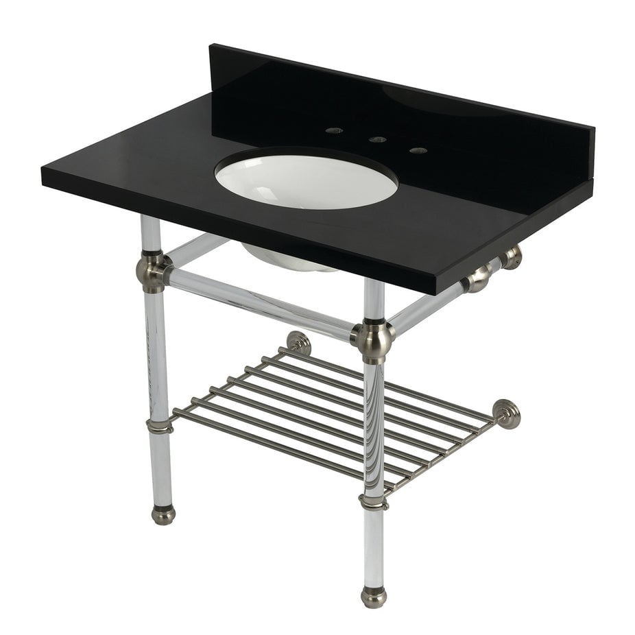 Picture of Kingston Brass KVPK3630KAB8 36 in. Templeton Console Sink with Acrylic Legs&#44; Black Granite & Brushed Nickel