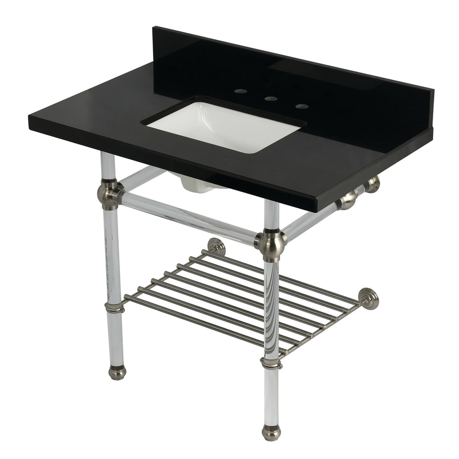 Picture of Kingston Brass KVPK3630KASQB8 36 in. Templeton Console Sink with Acrylic Legs&#44; Black Granite & Brushed Nickel