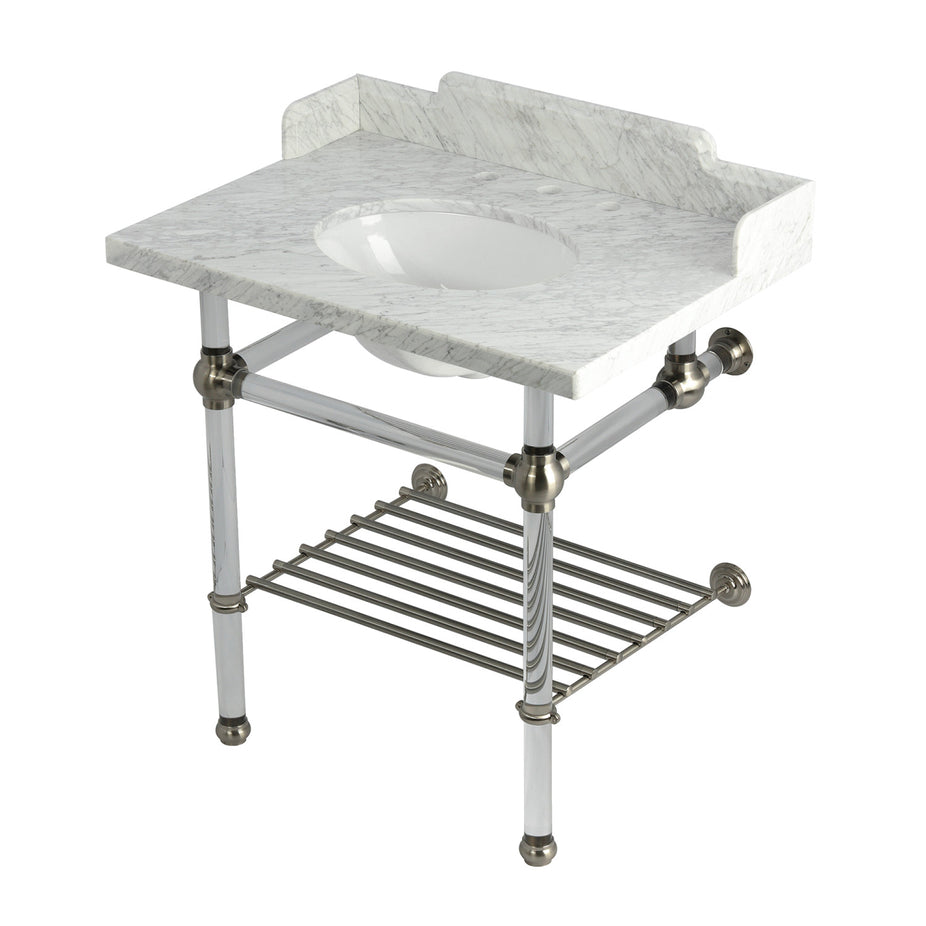 Picture of Kingston Brass LMS3030MAB8 30 in. Pemberton Console Sink with Acrylic Legs&#44; Marble White & Brushed Nickel