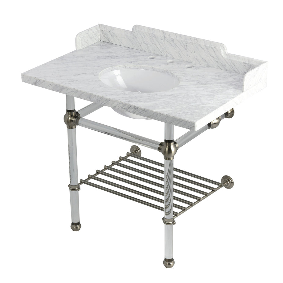 Picture of Kingston Brass LMS3630MAB8 36 in. Pemberton Console Sink with Acrylic Legs&#44; Marble White & Brushed Nickel