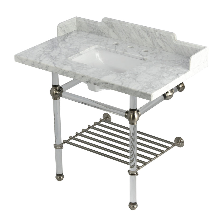 Picture of Kingston Brass LMS3630MASQB8 36 in. Pemberton Console Sink with Acrylic Legs&#44; Marble White & Brushed Nickel