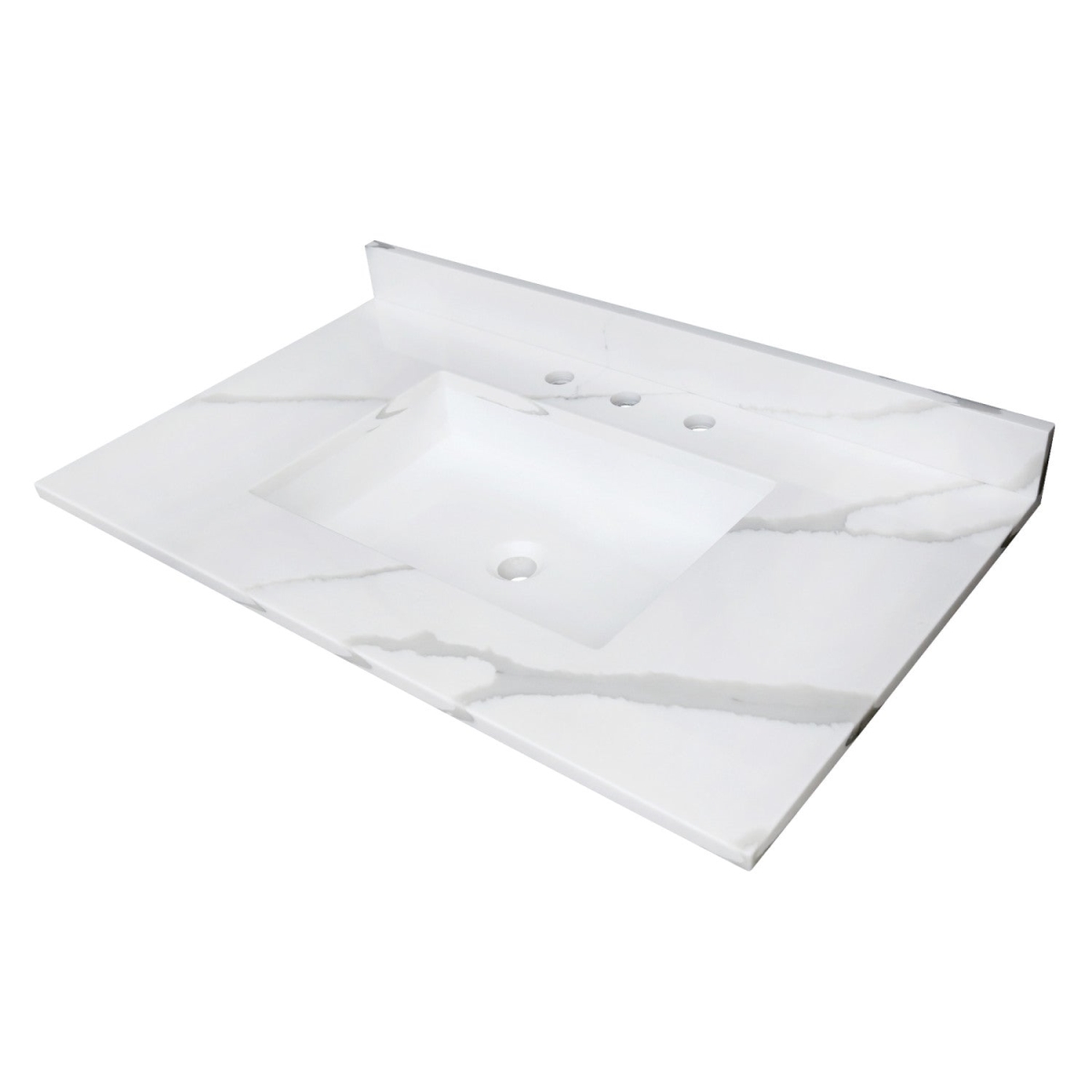 Montesquieu 37 in. Solid Surface Vanity Top, Calacatta Marble White & Glossy