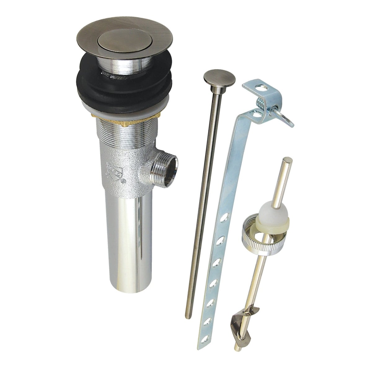 Brass Pop-Up Drain with Overflow, 22 Gauge, Black Stainless