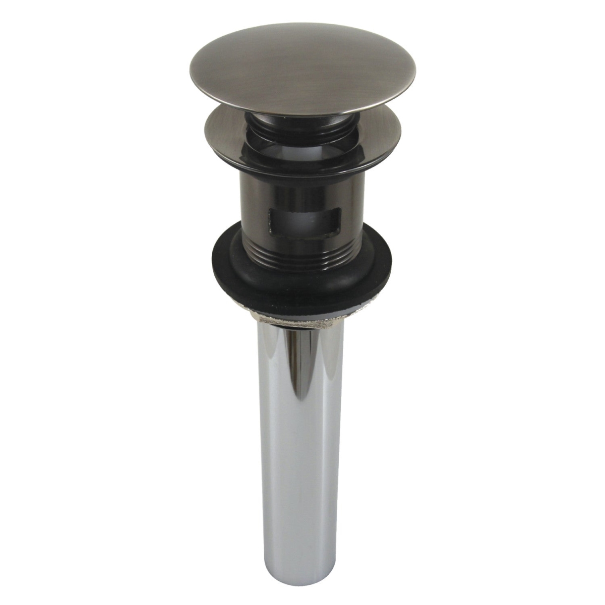 EV600VN Push Pop-Up Drain with Overflow Hole, 22 Gauge, Black Stainless
