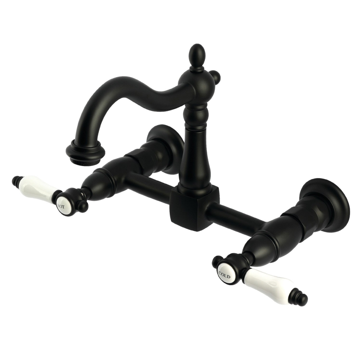 Picture of Kingston Brass KS1260BPL Bel-Air Two-Handle Wall Mount Kitchen Faucet, Matte Black