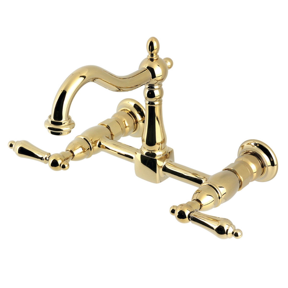 Picture of Kingston Brass KS1262AL Heritage Two-Handle Wall Mount Kitchen Faucet, Polished Brass