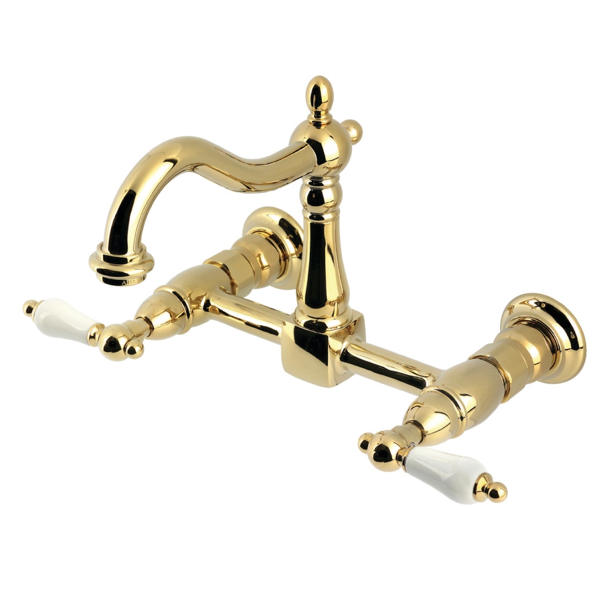 Picture of Kingston Brass KS1262PL Heritage Two-Handle Wall Mount Kitchen Faucet, Polished Brass