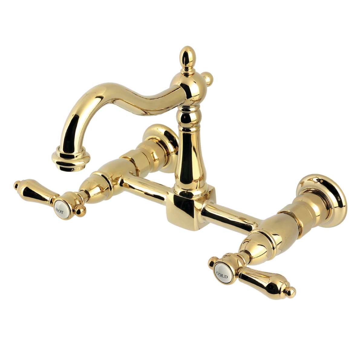Picture of Kingston Brass KS1262BAL Heirloom Two-Handle Wall Mount Kitchen Faucet, Polished Brass