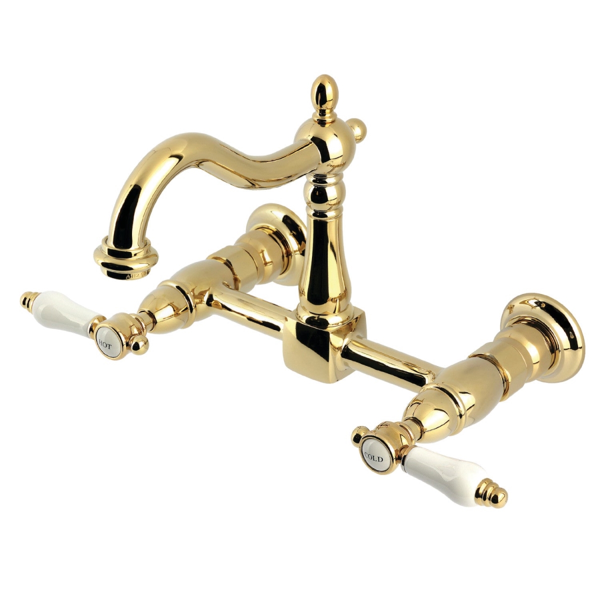 Picture of Kingston Brass KS1262BPL Bel-Air Two-Handle Wall Mount Kitchen Faucet, Polished Brass