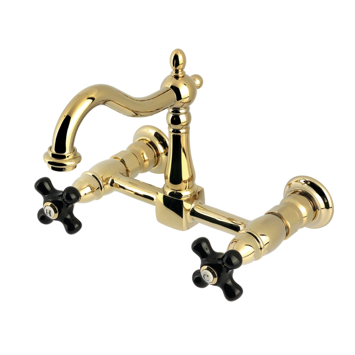 Picture of Kingston Brass KS1262PKX Duchess Two-Handle Wall Mount Kitchen Faucet, Polished Brass