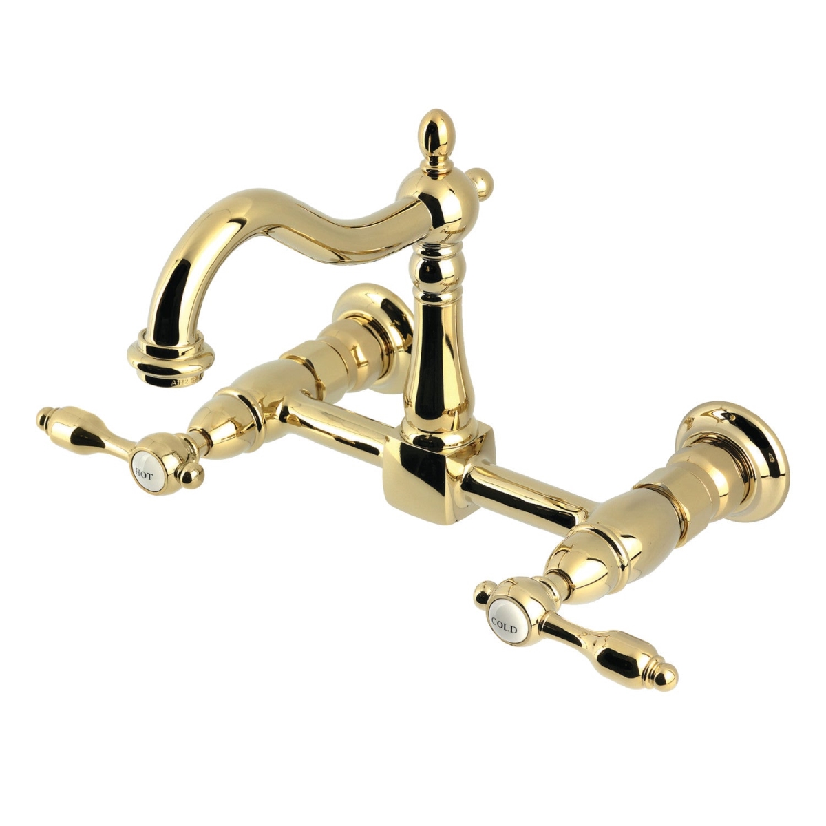Picture of Kingston Brass KS1262TAL Tudor Two-Handle Wall Mount Kitchen Faucet, Polished Brass