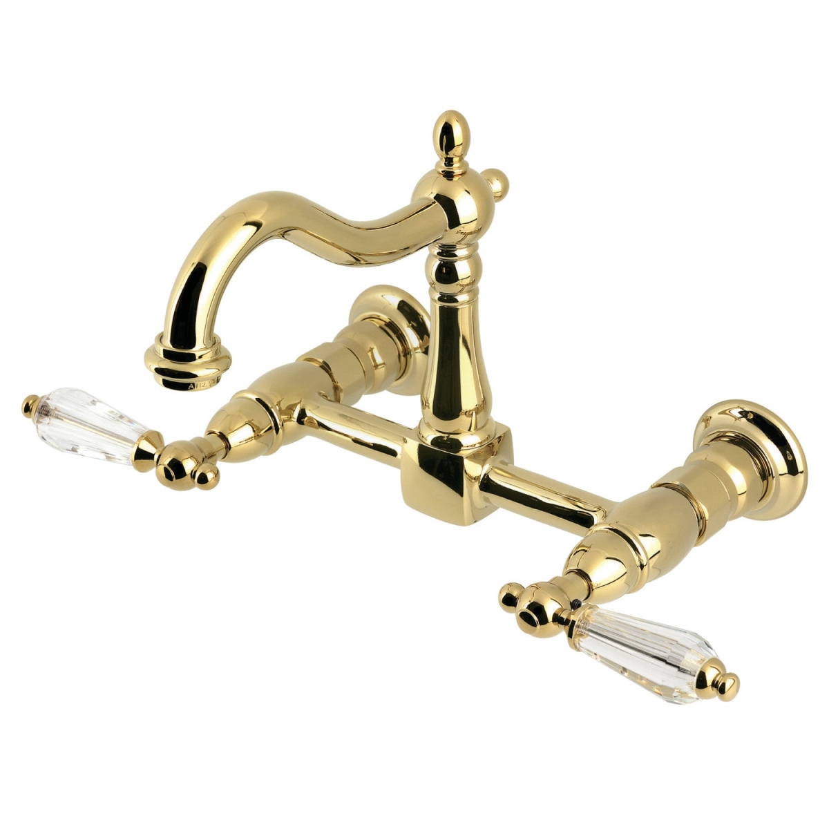 Picture of Kingston Brass KS1262WLL Willshire Two-Handle Wall Mount Kitchen Faucet, Polished Brass