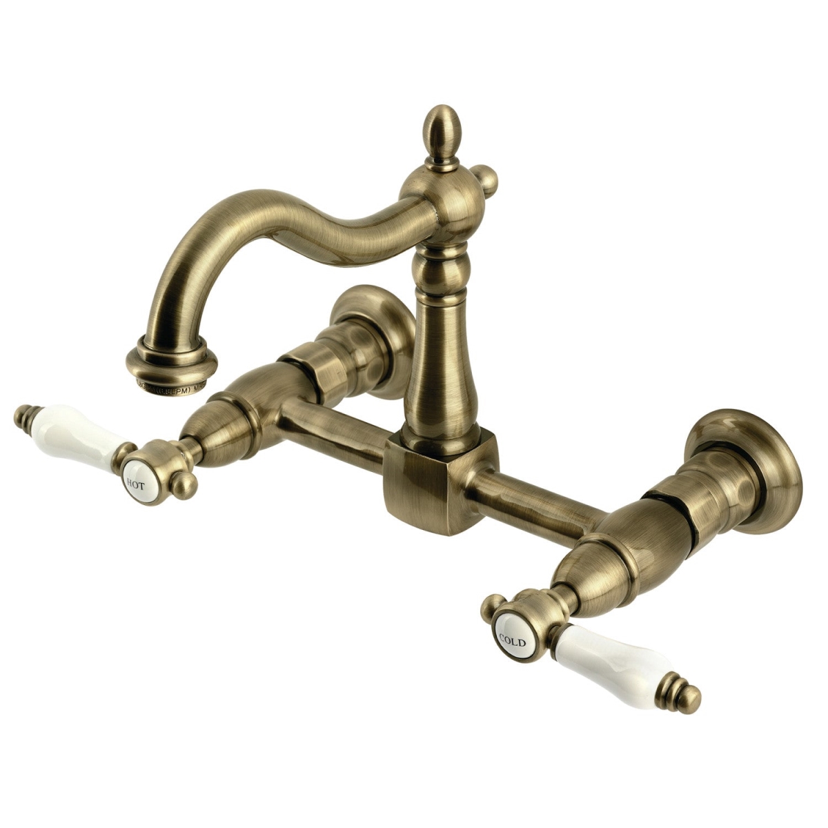 Picture of Kingston Brass KS1263BPL Bel-Air Two-Handle Wall Mount Kitchen Faucet, Antique Brass