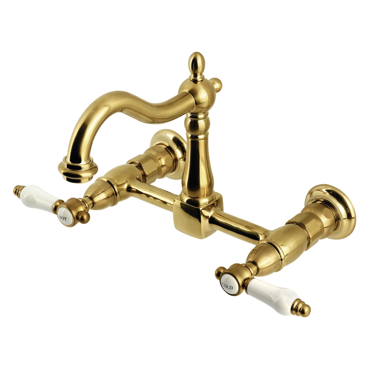 Picture of Kingston Brass KS1267BPL Bel-Air Two-Handle Wall Mount Kitchen Faucet, Brushed Brass