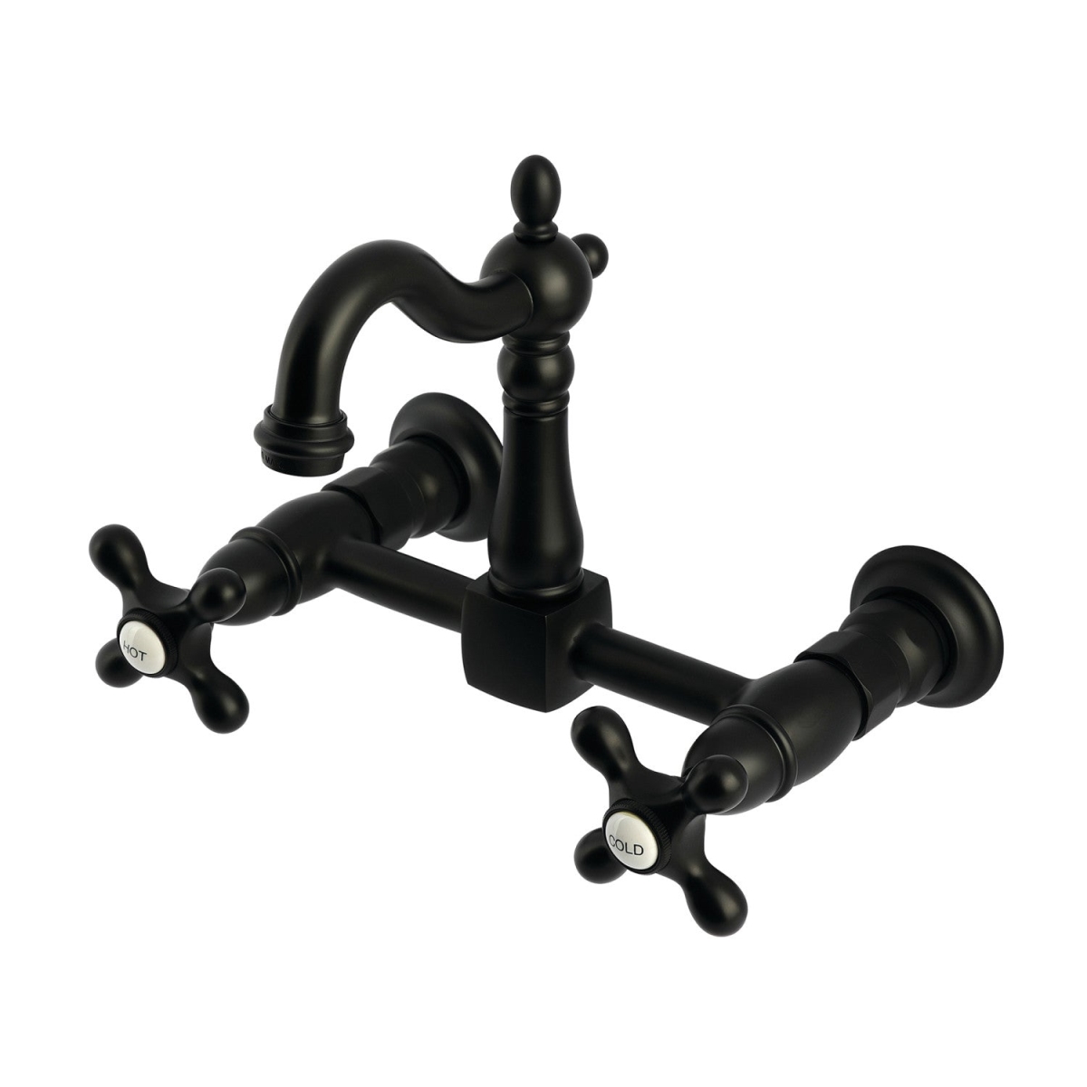 Picture of Kingston Brass KS2440AX Heritage Two-Handle Wall Mount Kitchen Faucet, Matte Black