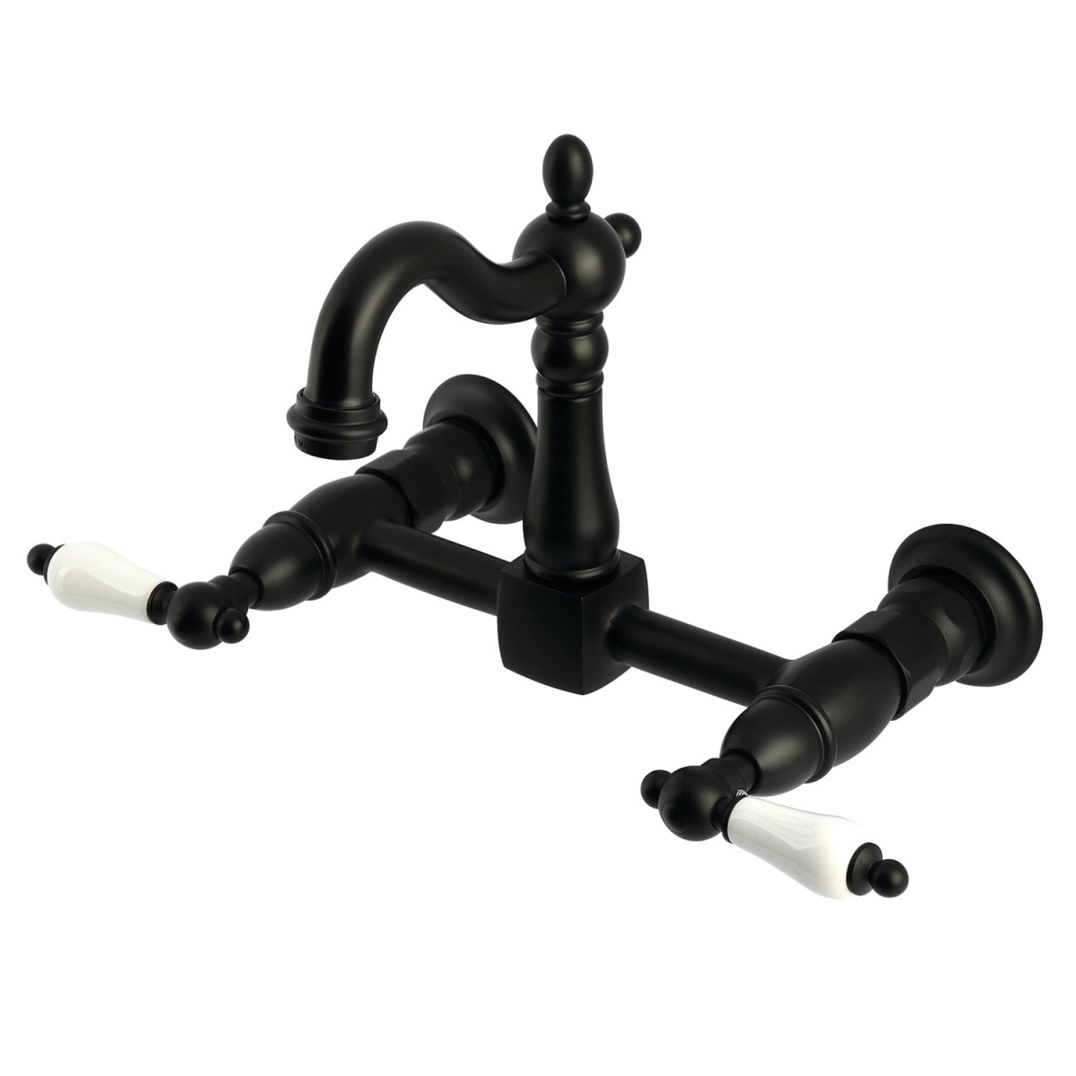 Picture of Kingston Brass KS2440PL Heritage Two-Handle Wall Mount Kitchen Faucet, Matte Black