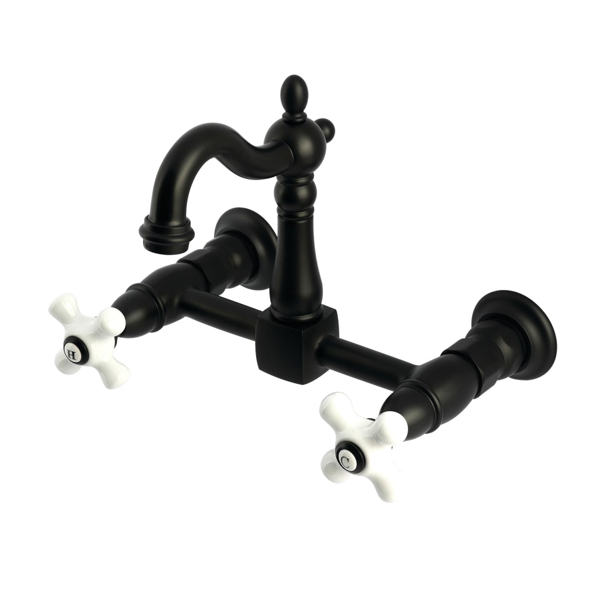 Picture of Kingston Brass KS2440PX Heritage Two-Handle Wall Mount Kitchen Faucet, Matte Black