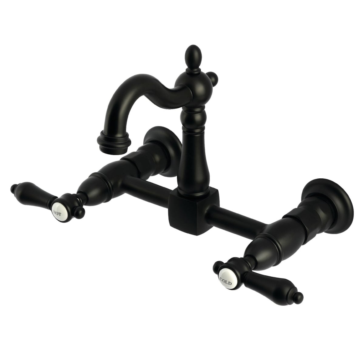 Picture of Kingston Brass KS2440BAL Heirloom Two-Handle Wall Mount Kitchen Faucet, Matte Black