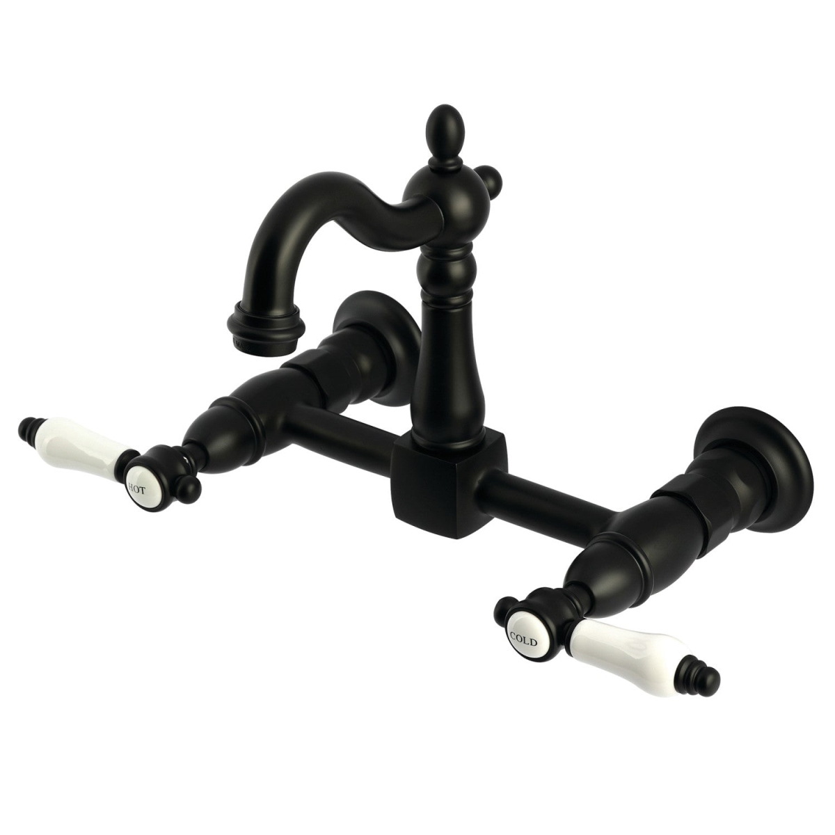 Picture of Kingston Brass KS2440BPL Bel-Air Two-Handle Wall Mount Kitchen Faucet, Matte Black