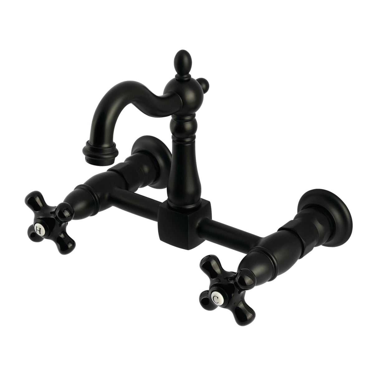 Picture of Kingston Brass KS2440PKX Duchess Two-Handle Wall Mount Kitchen Faucet, Matte Black