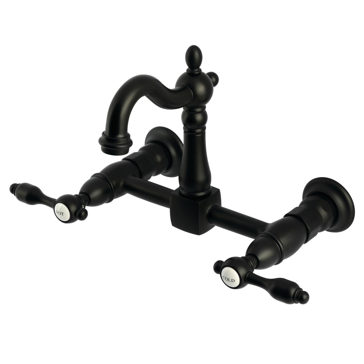 Picture of Kingston Brass KS2440TAL Tudor Two-Handle Wall Mount Kitchen Faucet, Matte Black