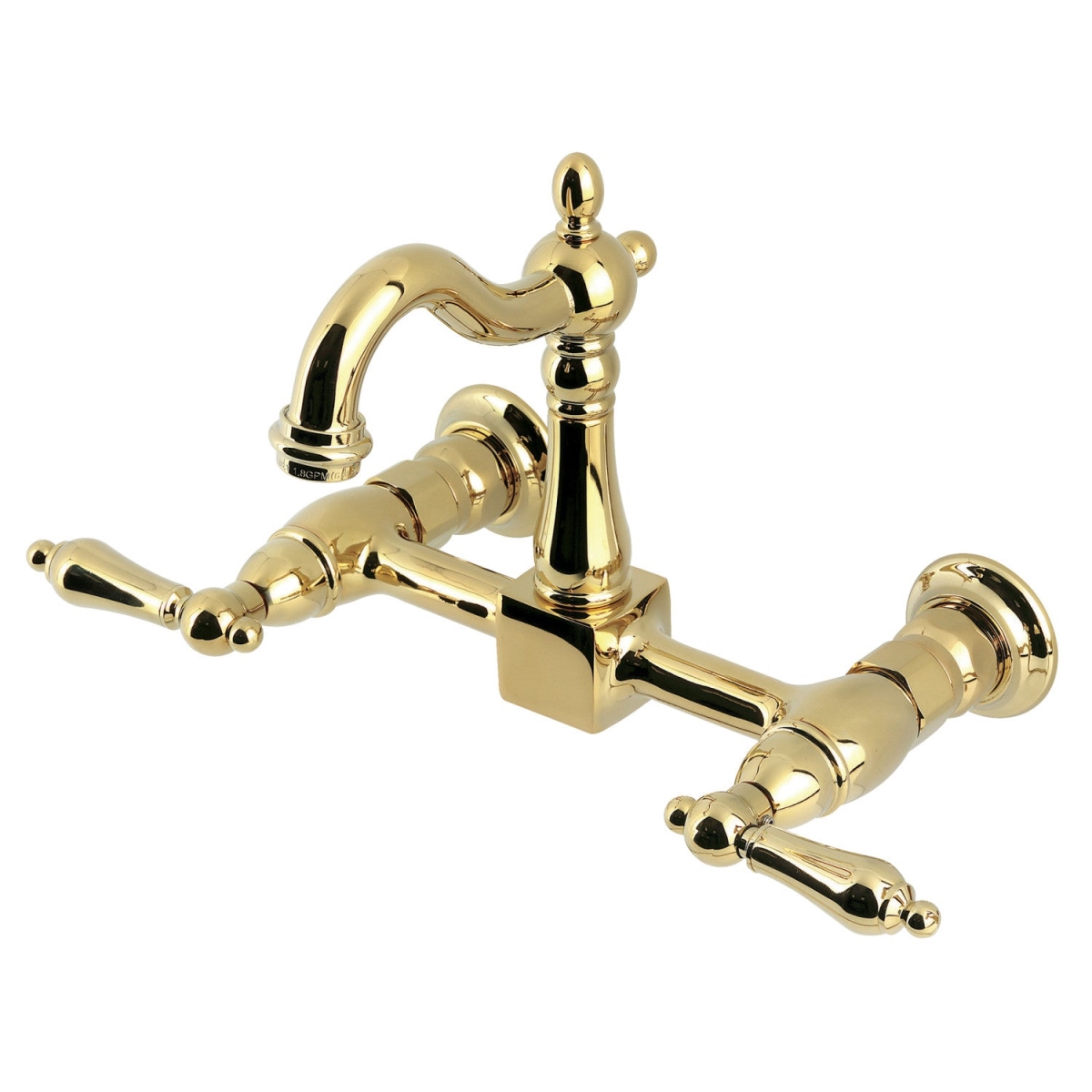 Picture of Kingston Brass KS2442AL Heritage Two-Handle Wall Mount Kitchen Faucet, Polished Brass