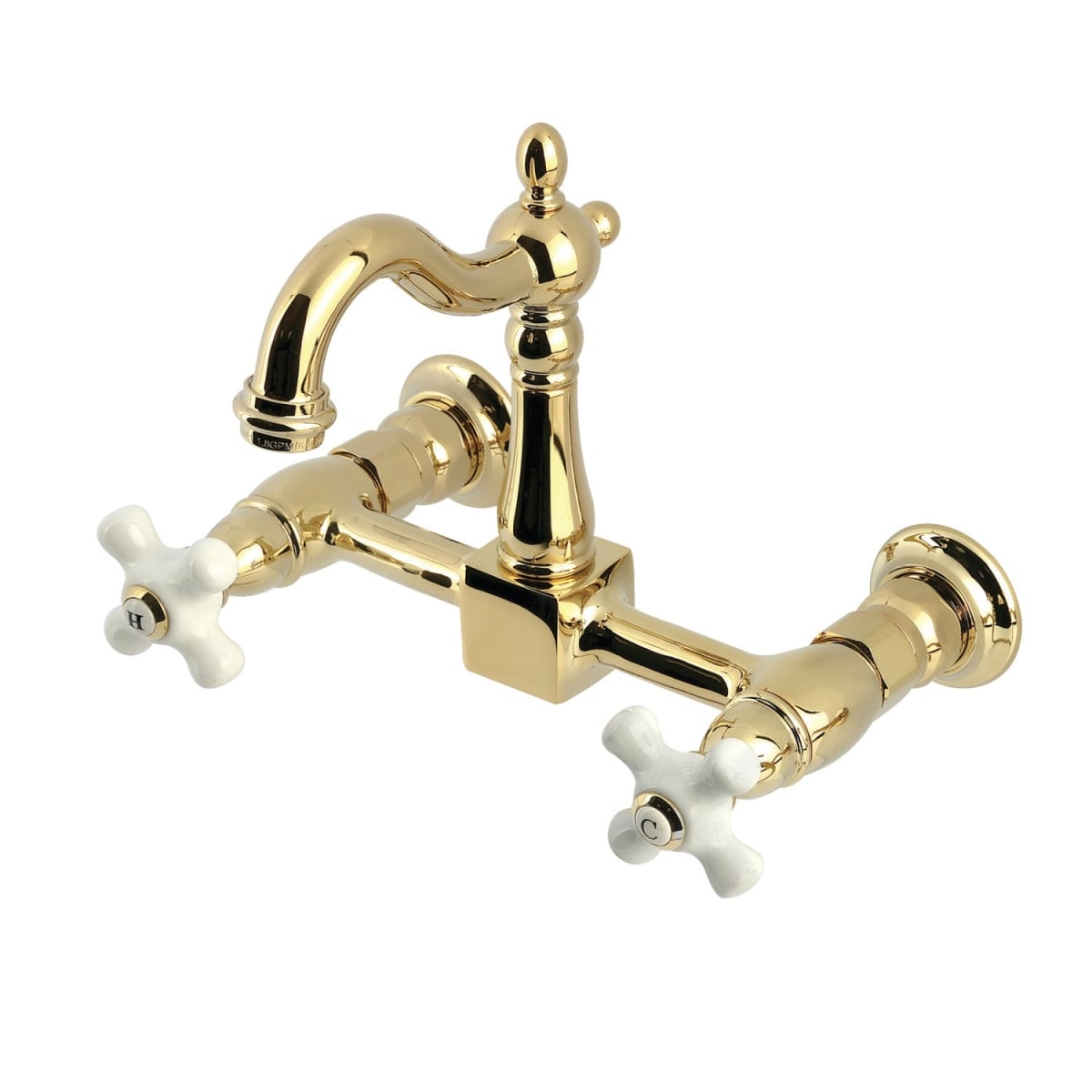 Heritage Two-Handle Wall Mount Kitchen Faucet, Polished Brass