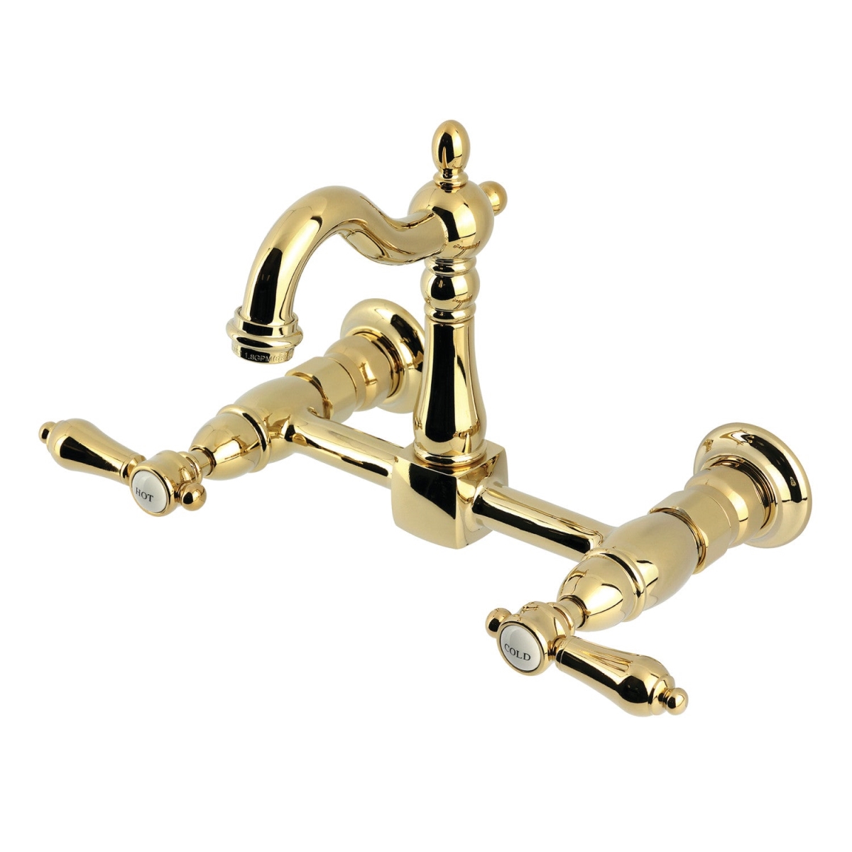 Picture of Kingston Brass KS2442BAL Heirloom Two-Handle Wall Mount Kitchen Faucet, Polished Brass
