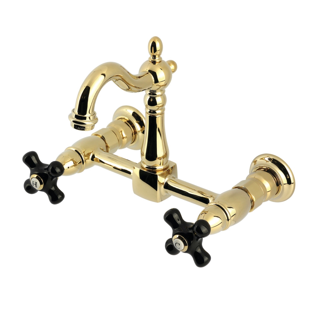 Picture of Kingston Brass KS2442PKX Duchess Two-Handle Wall Mount Kitchen Faucet, Polished Brass