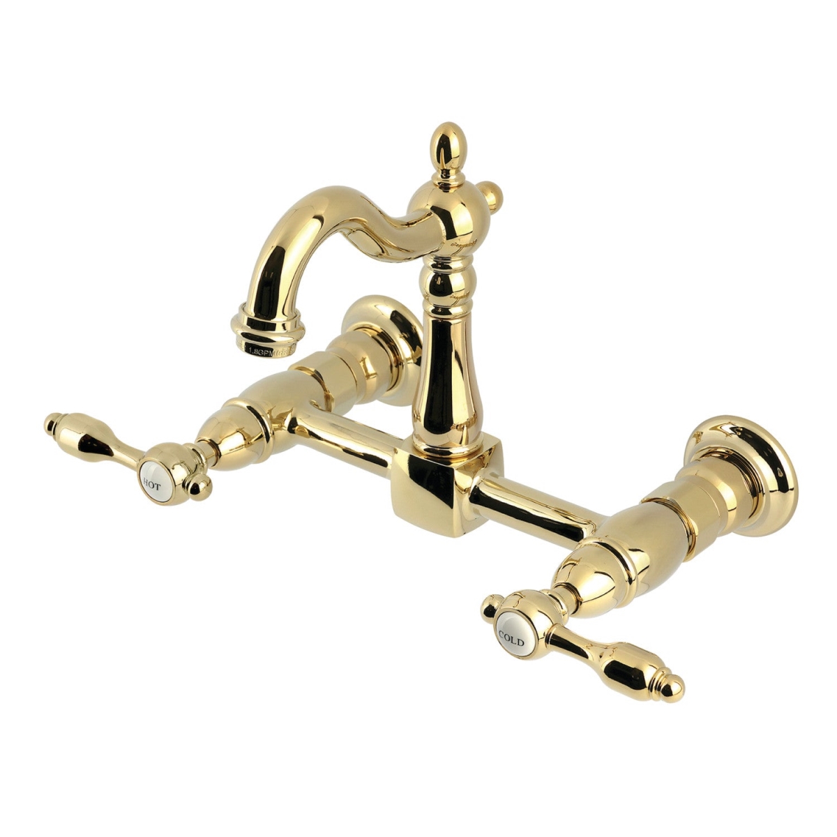 Picture of Kingston Brass KS2442TAL Tudor Two-Handle Wall Mount Kitchen Faucet, Polished Brass