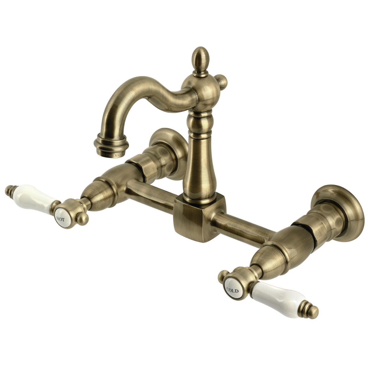 KS2443BPL Bel-Air Two-Handle Wall Mount Kitchen Faucet, Antique Brass