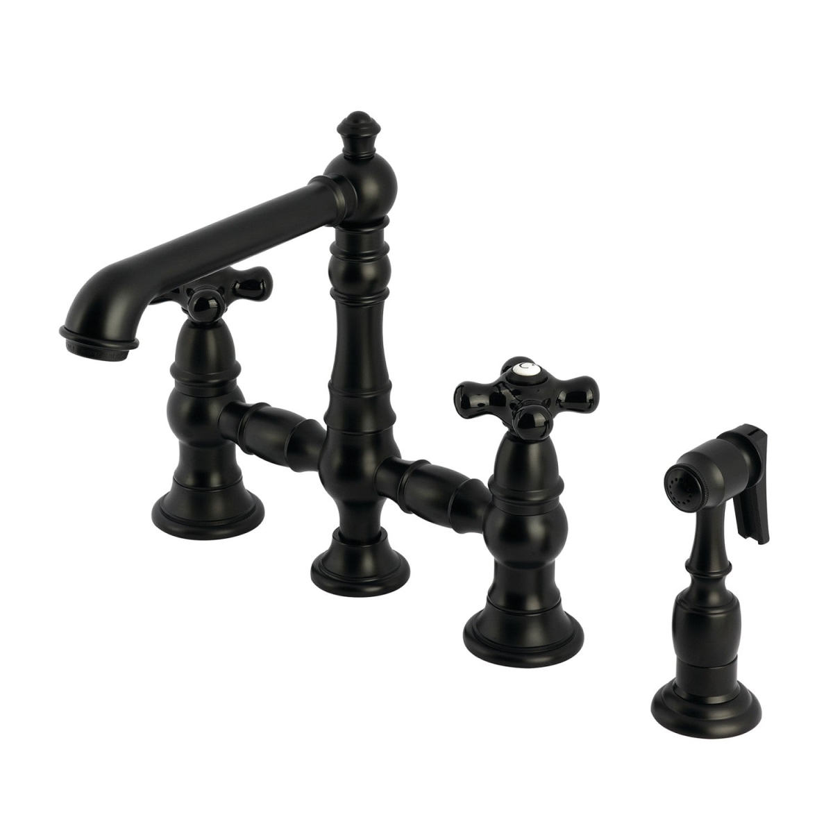 Picture of Kingston Brass KS7270PKXBS Duchess 8 in. Bridge Kitchen Faucet with Brass Sprayer, Matte Black