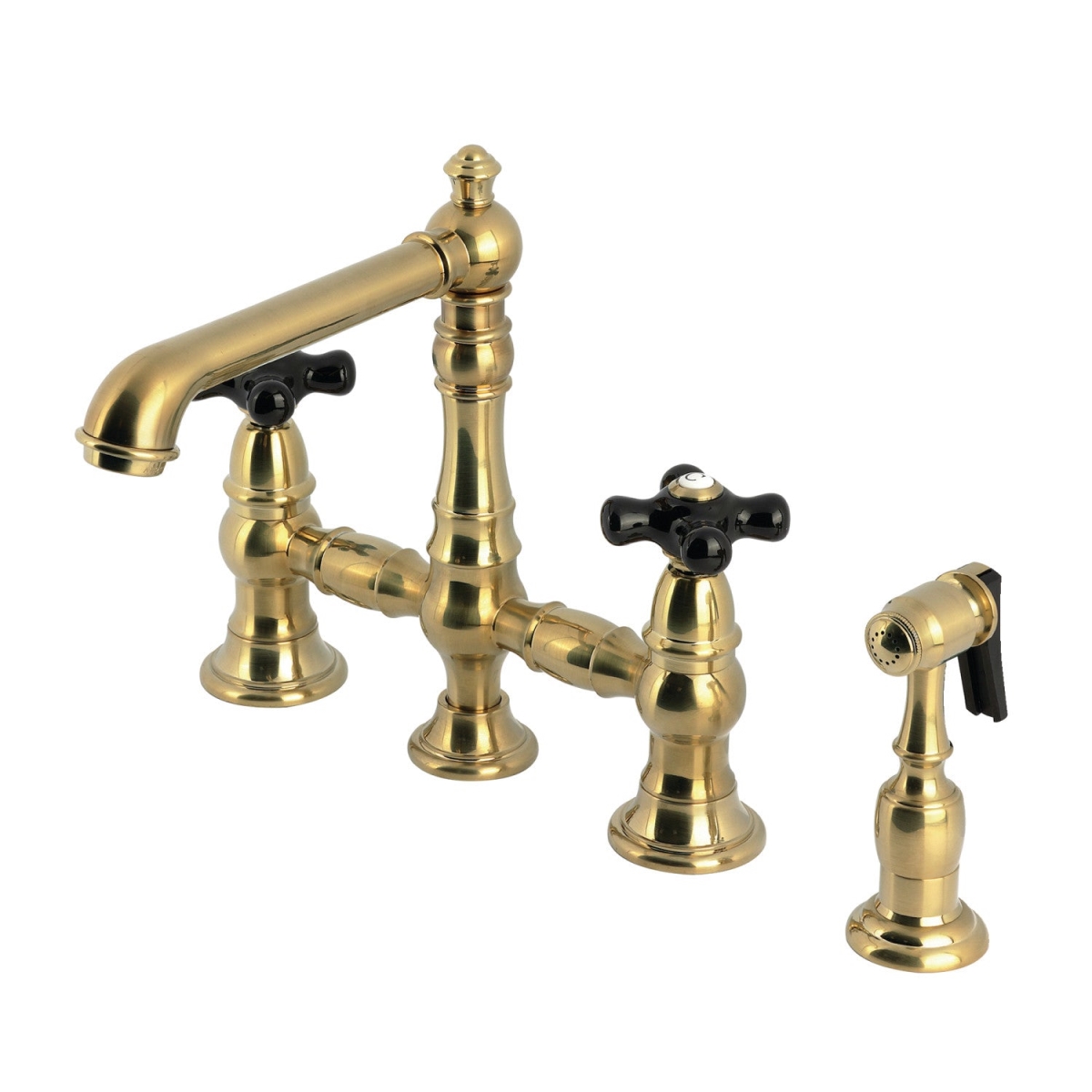 Picture of Kingston Brass KS7277PKXBS Duchess 8 in. Bridge Kitchen Faucet with Brass Sprayer, Brushed Brass