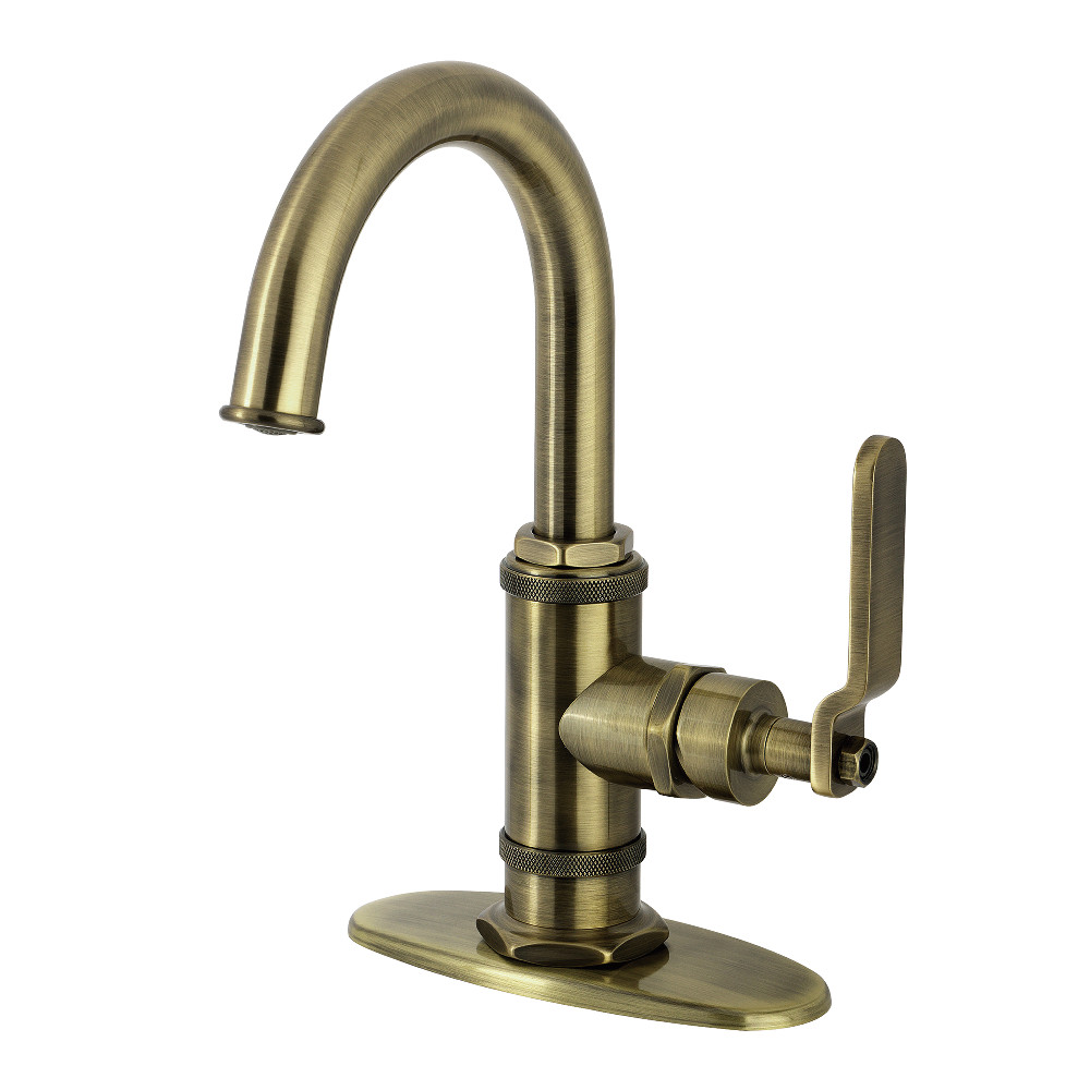 KSD2213KL Whitaker One-Handle Single-Hole Bathroom Faucet with Deck Plate & Push Pop-Up Drain - Antique Brass