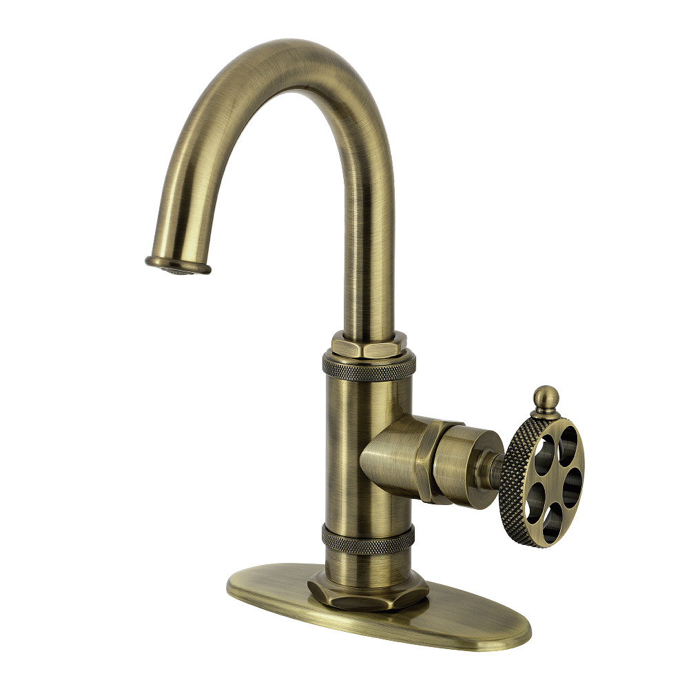One-Handle 1-Hole Bathroom Faucet with Knurled Handle, Deck Plate, and Push Pop-Up Drain