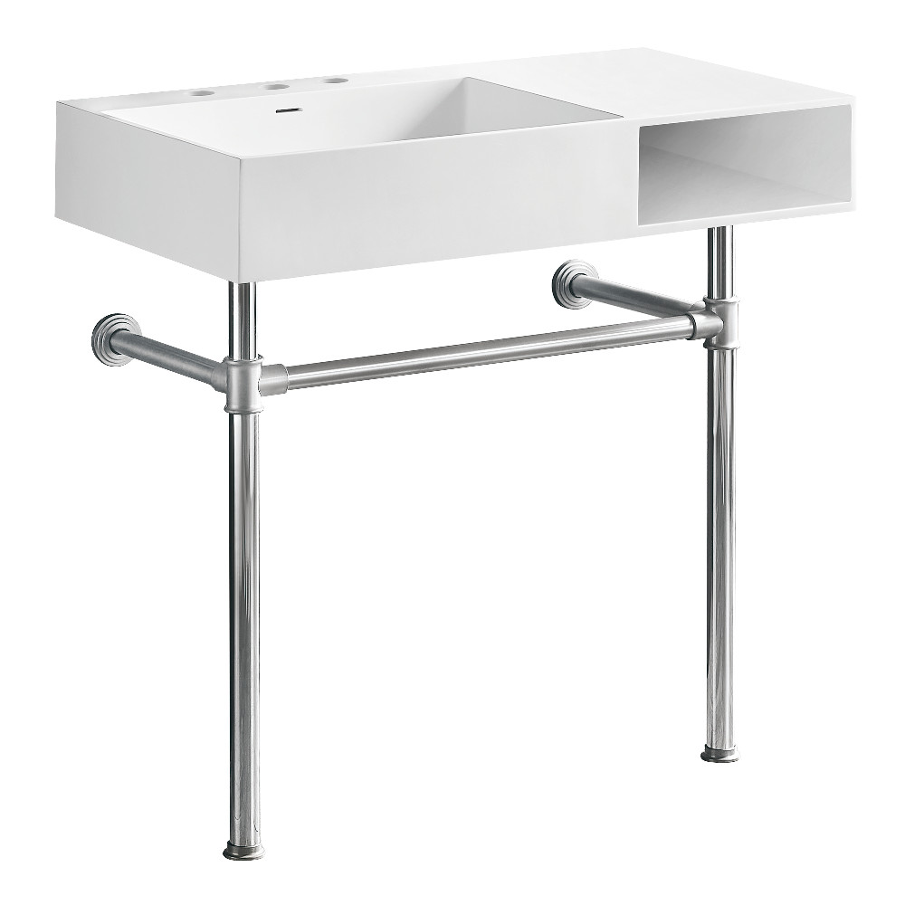 KVPB3368SQA81 36.62 x 20.87 x 36.75 in. Aurelius Solid Surface Console Sink with Stainless Steel Legs, Matte White & Polished Chrome