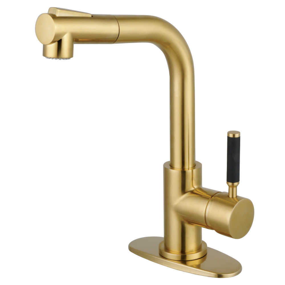 Picture of Kingston Brass LS2413DKL Kaiser Single-Handle Pull-Out Bar Faucet - Brushed Brass