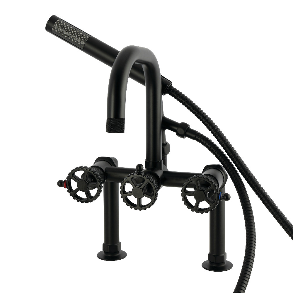 AE6000CG Fuller 7 in. Center Deck-Mount Clawfoot Tub Faucet with Hand Shower, Matte Black