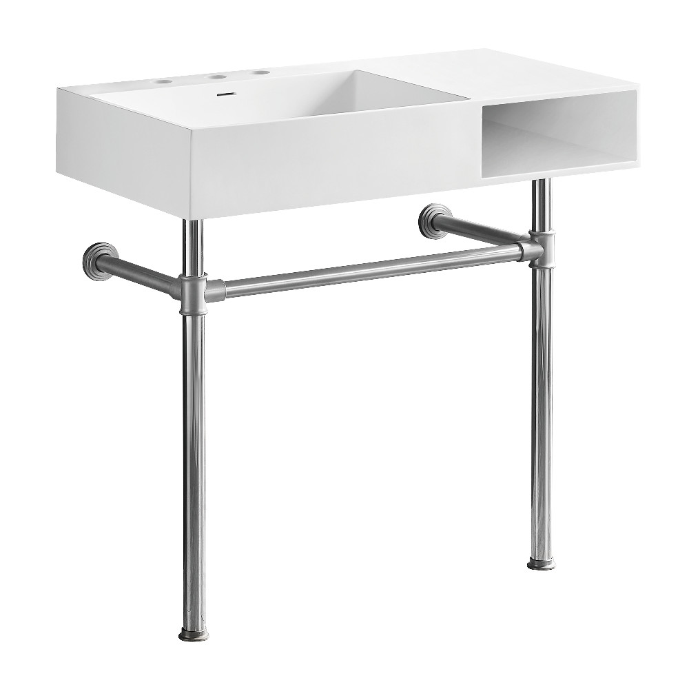 KVPB3368SQA1 36.62 x 20.87 x 36.75 in. Aurelius Solid Surface Console Sink with Stainless Steel Legs - Matte White & Polished Chrome