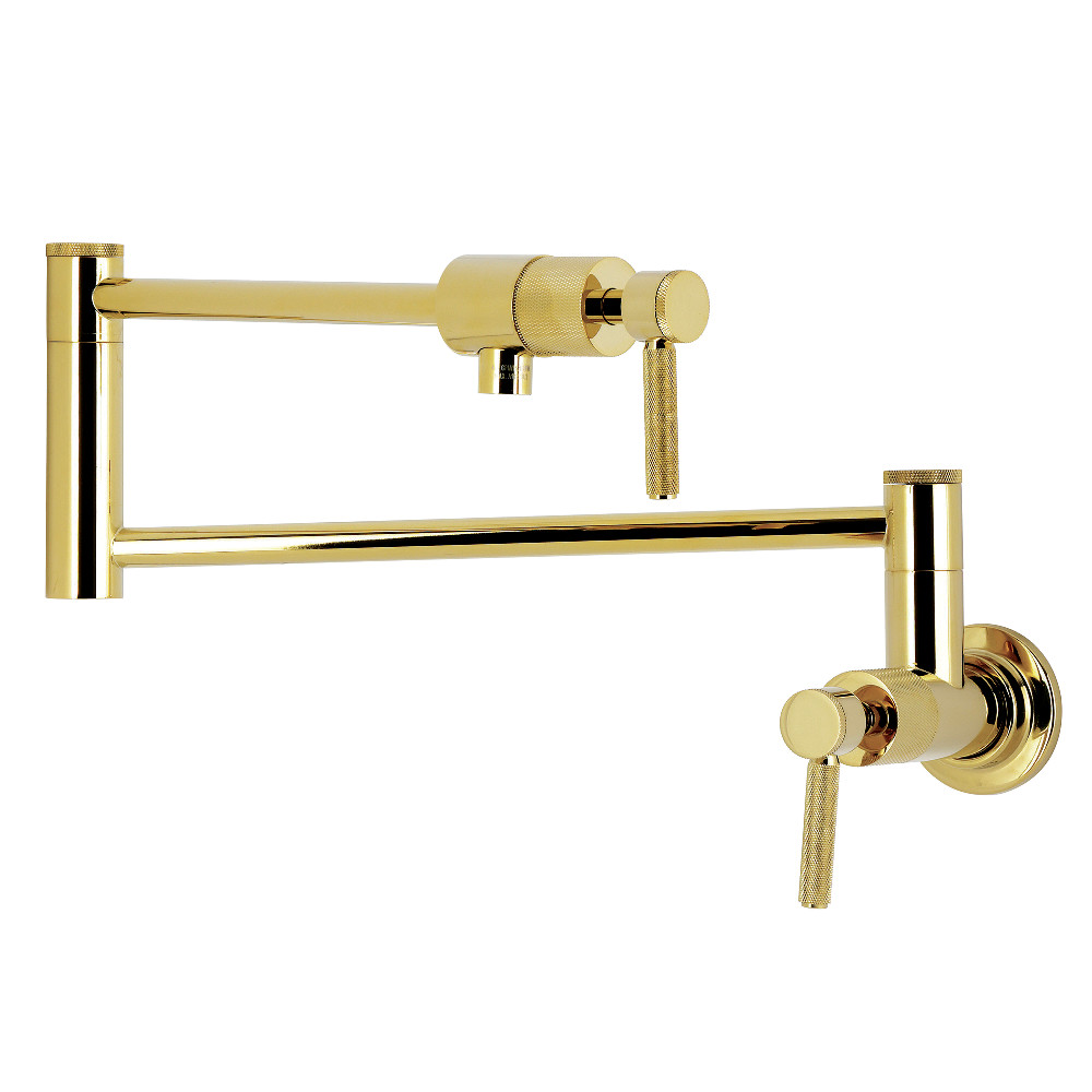 Picture of Kingston Brass KS4102KNL Convergent Wall Mount Pot Filler Faucet with Knurled Handle, Polished Brass
