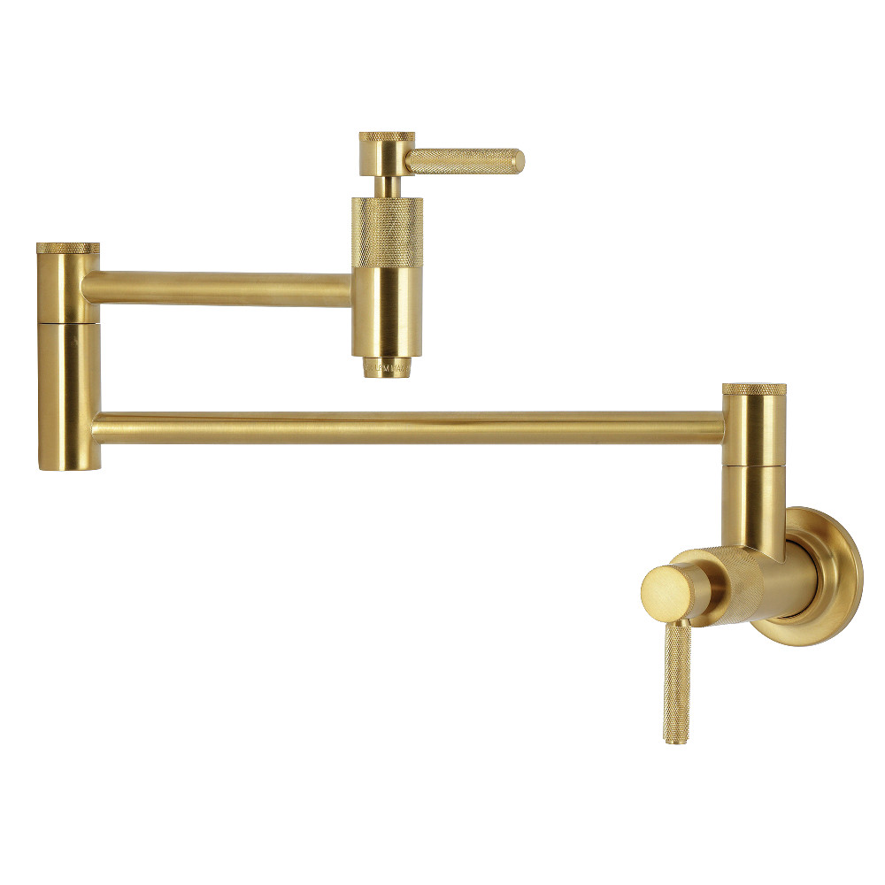 Picture of Kingston Brass KS8107KNL Convergent Wall Mount Pot Filler Faucet with Knurled Handle, Brushed Brass