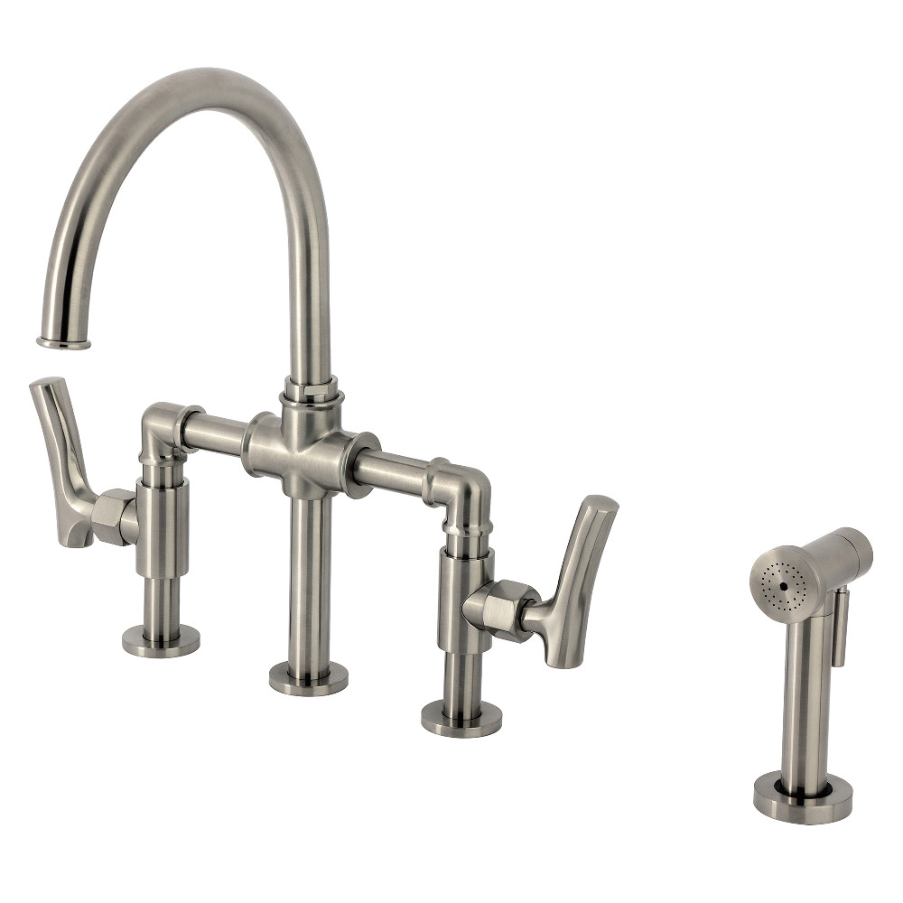 Picture of Kingston Brass KS2338TKL Hallerbos Bridge Kitchen Faucet with Brass Side Sprayer - Brushed Nickel