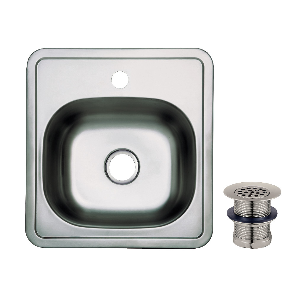 Picture of Kingston Brass KGKTS151518 15 in. Stainless Steel Self-Rimming Single Bowl Drop-In Bar Prep Sink with Strainer - Stainless Steel & Brushed Nickel