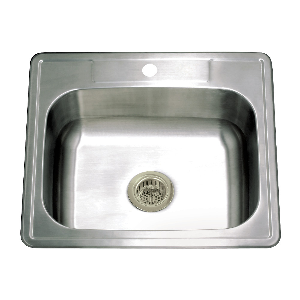 Picture of Kingston Brass KGKTS2522918 25 in. Stainless Steel Self-Rimming Single Bowl Drop-In Kitchen Sink with Strainer, Stainless Steel & Brushed Nickel