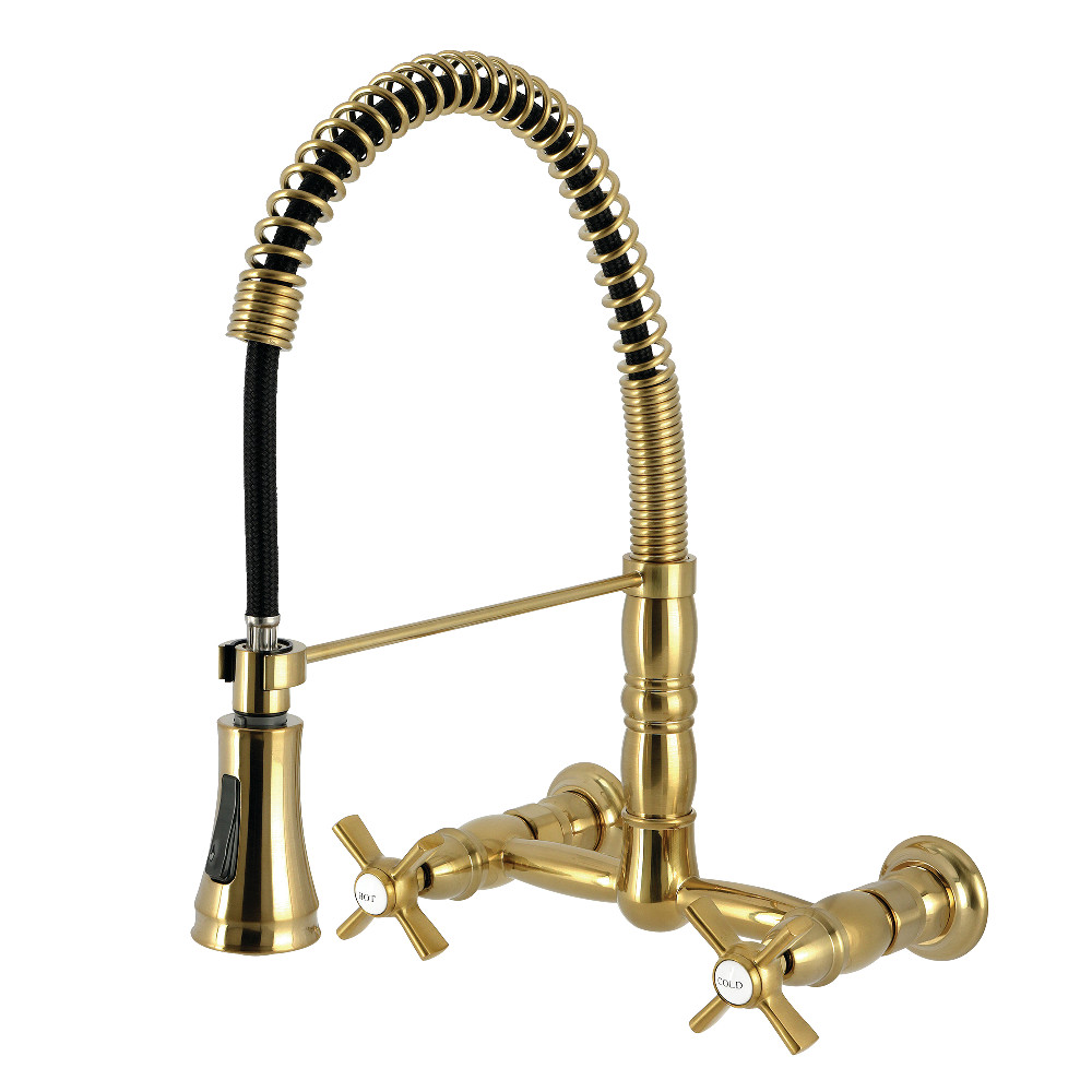 Picture of Kingston Brass GS1247ZX Millennium Double-Handle Wall-Mount Pre-Rinse Bridge Kitchen Faucet - Brushed Brass
